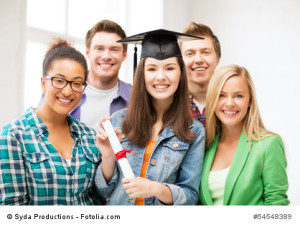 girl in graduation cap with certificate