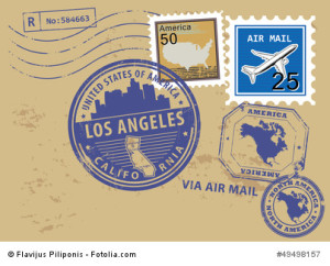 Grunge stamp set with name of California, Los Angeles, vector