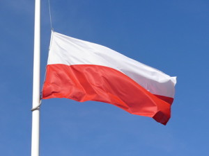 polish flag. half mast.