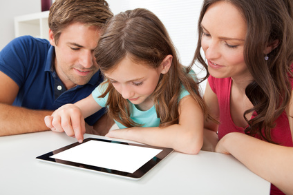 Family Using Digital Tablet With Blank Screen